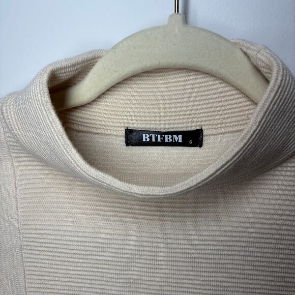 BTFBM Sweater Women S White Cream Mock Neck Long Sleeve Minimal Modest Office - Picture 3 of 6